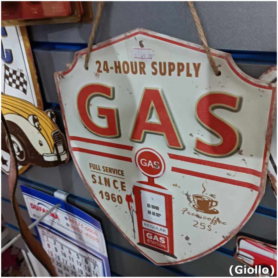 placa metálica decorativa modelo gas 24 hour supply – 24x30cm