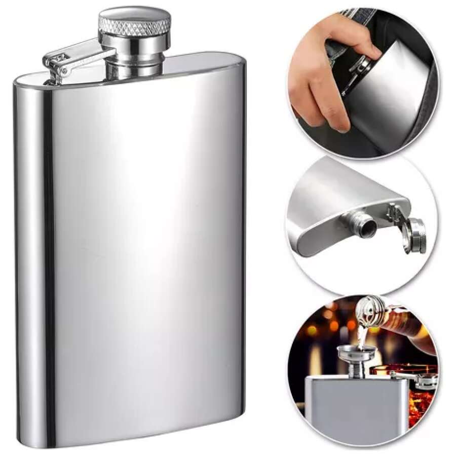 Porta Bebida Cantil De Bolso 254,7ml Aço Inox