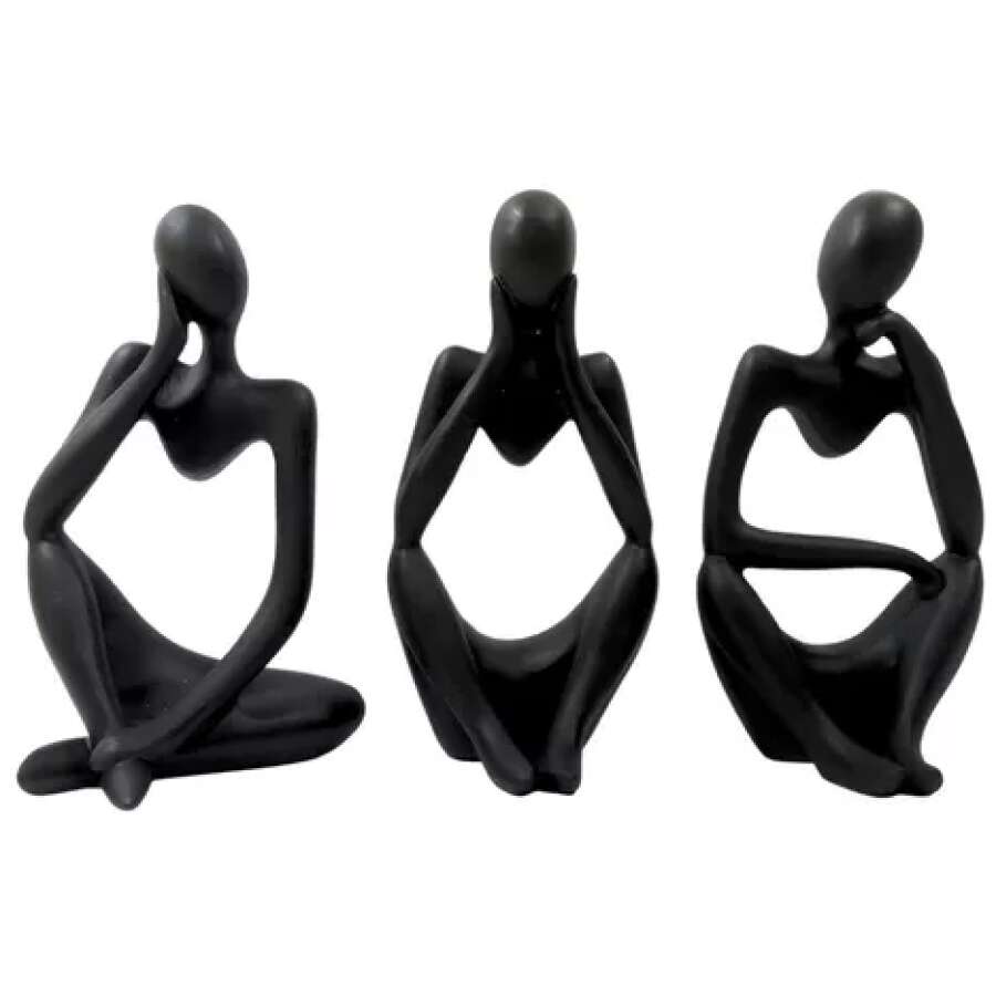 Trio Estátua Pensador Escultura Enfeite Estante Sala Resina Cor Preto